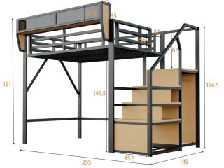 Cama alta metal con escalera seguridad