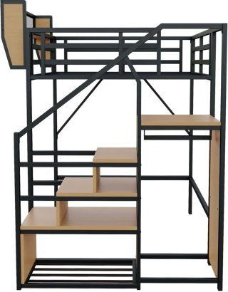 Cama alta metal con escalera seguridad