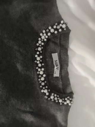 Jersey M&V Mujer Perlas Talla Única Gris