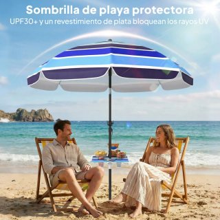 Sombrilla Playa con Mesa Plegable y Portavasos