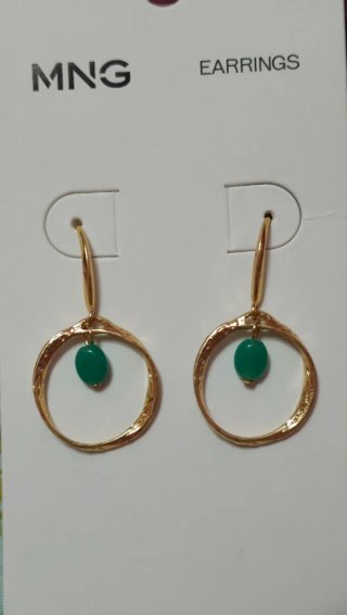 Pendientes de MANGO. Aro Dorado con Perla Verde