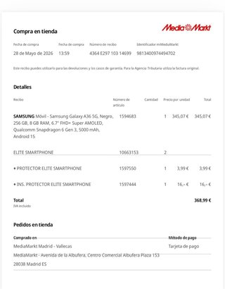 Samsung Galaxy A36 5G 256GB Negro