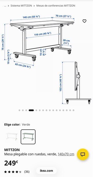 Mesa escritorio plegable MITTZON IKEA con ruedas