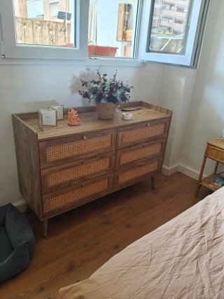 Cómoda madera y ratán 6 cajones (nueva sin abrir)