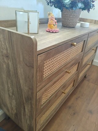 Cómoda madera y ratán 6 cajones (nueva sin abrir)