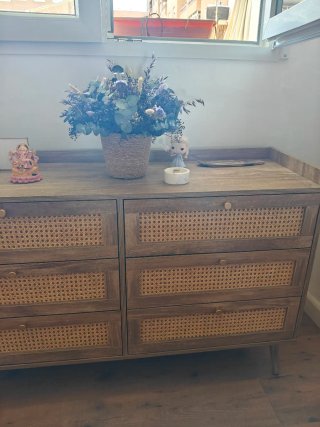 Cómoda madera y ratán 6 cajones (nueva sin abrir)