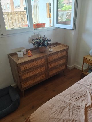 Cómoda madera y ratán 6 cajones (nueva sin abrir)