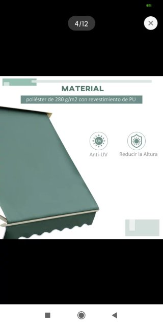 Toldo retráctil manual 180x70cm
