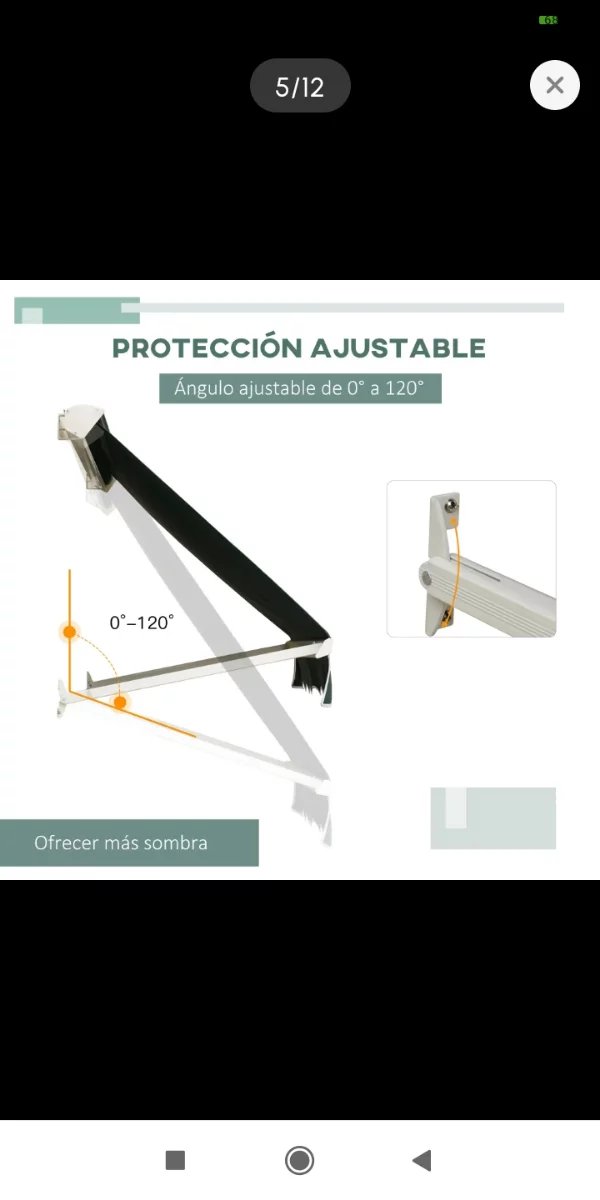 Toldo retráctil manual 180x70cm