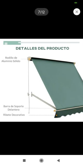 Toldo retráctil manual 180x70cm
