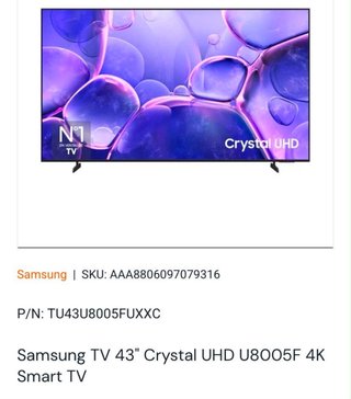 Samsung TV 43 Crystal UHD U8005F 4K