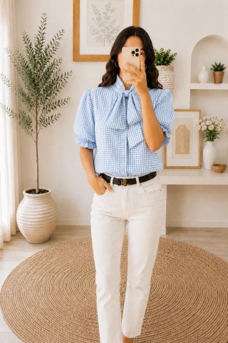 Blusa cuadros azul y blanco