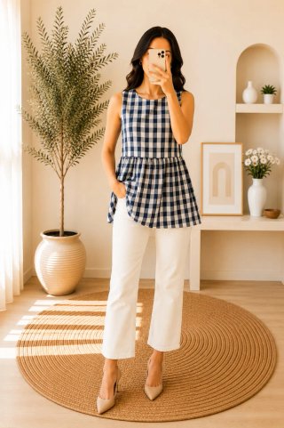 Blusa cuadros azul y blanco Talla M