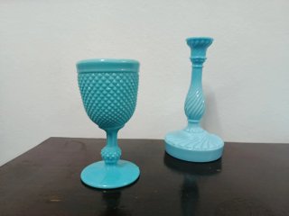 Juego tocador opalina azul años 20