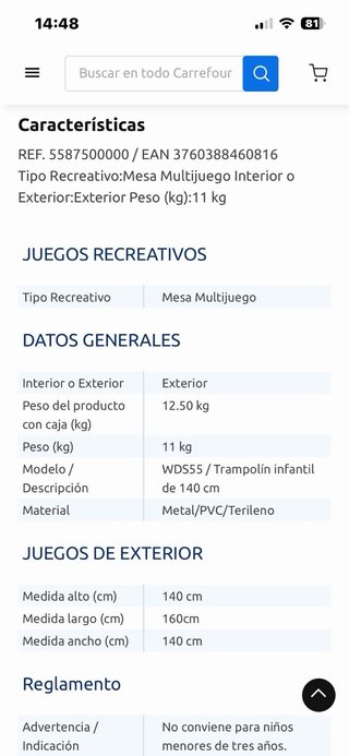 Trampolín Infantil 140 cm