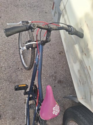 Bicicleta infantil azul con sillín rosa