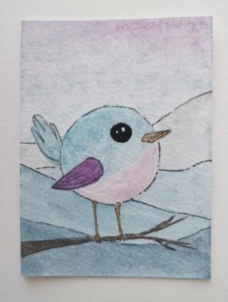 ACEO acquerello uccellino 6.4x8.9 cm