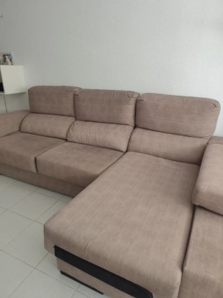 Sofá chaise longue 3 plazas tela beige