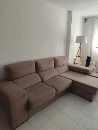 Sofá chaise longue 3 plazas tela beige