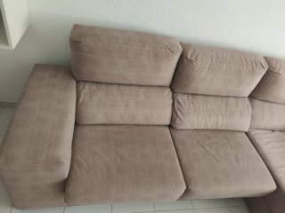 Sofá chaise longue 3 plazas tela beige