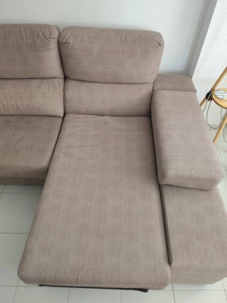 Sofá chaise longue 3 plazas tela beige