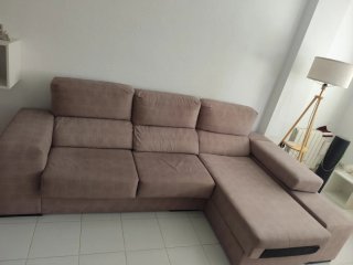 Sofá chaise longue 3 plazas tela beige