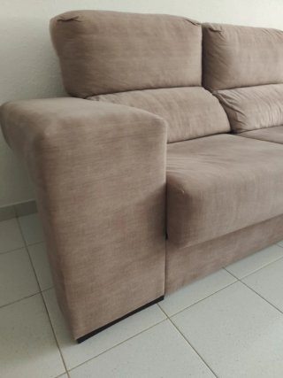 Sofá chaise longue 3 plazas tela beige