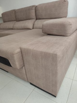 Sofá chaise longue 3 plazas tela beige