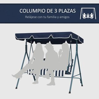 Balancín Jardín 3 Plazas Cojín Rayas Azul Blanco
