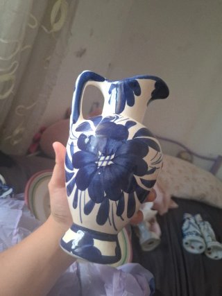 2 Jarrones Cerámica Estilo Talavera Azul/Blanco