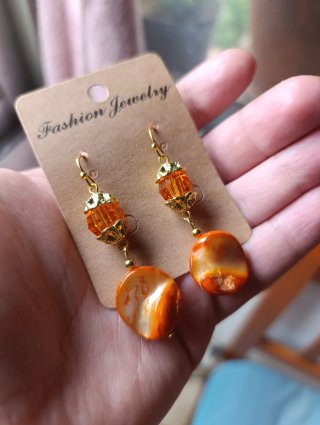 Pendientes Naranja de Cristal y Nácar