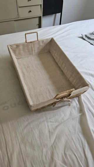 Cesta Zara Mimbre y Lino Beige