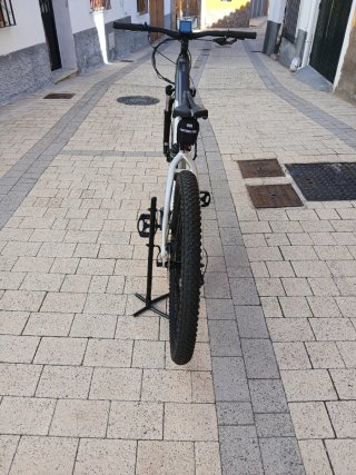 Bicicleta eléctrica gris y blanca