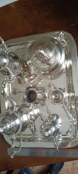 Juego té/café vintage plateado 7pzs