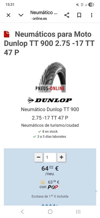 Neumático Dunlop TT900 2.75-17 47P