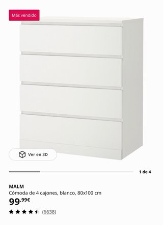 Cómoda Malm 4 cajones blanca Ikea