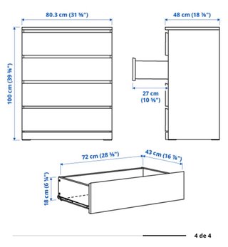 Cómoda Malm 4 cajones blanca Ikea