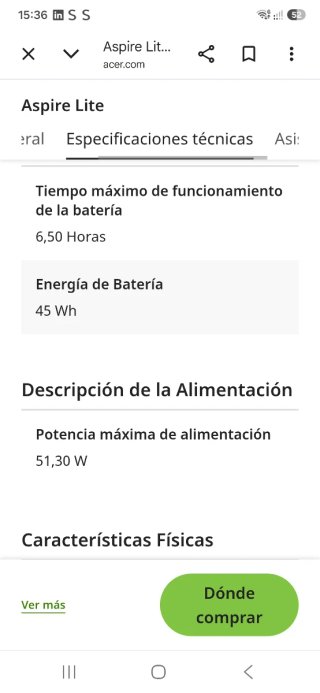 Portátil Acer Aspire Lite 15 Nuovo