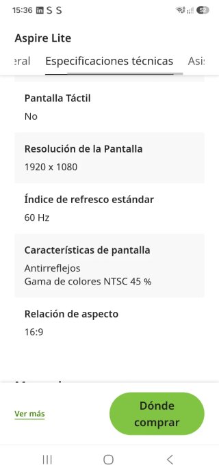 Portátil Acer Aspire Lite 15 Nuovo