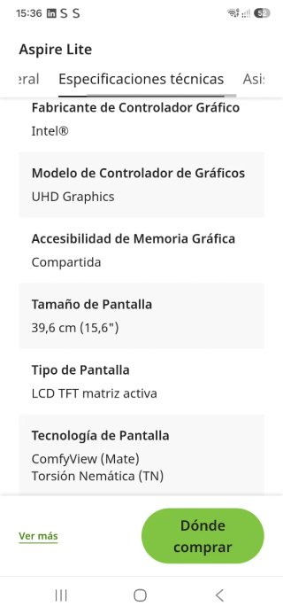 Portátil Acer Aspire Lite 15 Nuovo
