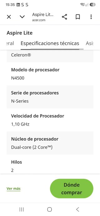 Portátil Acer Aspire Lite 15 Nuovo