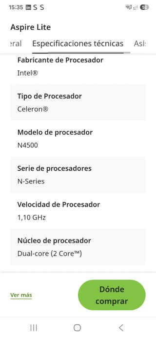 Portátil Acer Aspire Lite 15 Nuovo
