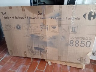 Set Mesa + 4 Sillas + Sombrilla Exterior
