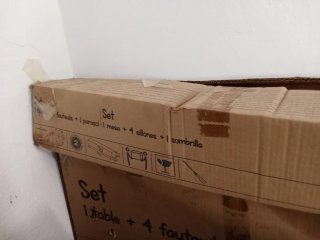 Set Mesa + 4 Sillas + Sombrilla Exterior