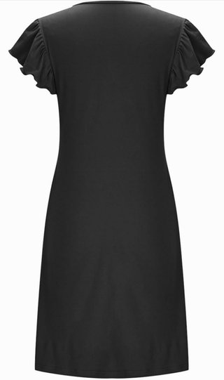 Vestido Negro Escote V Mangas Volantes talla M