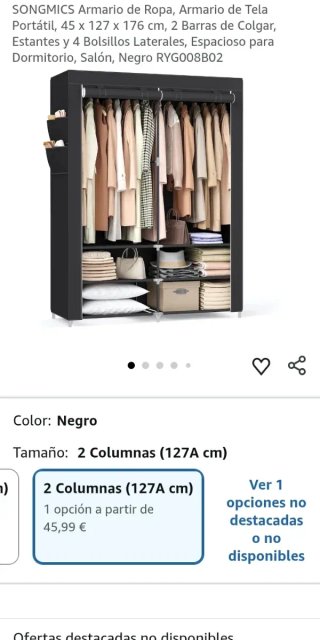 Armario Tela 127 cm 2 Barras SONGMICS RYG008B02