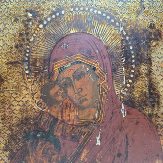 Antica Icona Russa Madonna di Vladimir Eleusa XIX