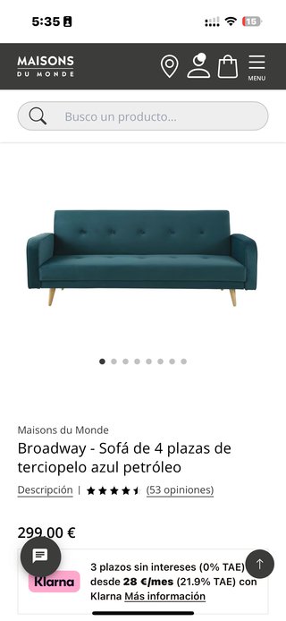 Sofá de terciopelo azul Maisons du Monde