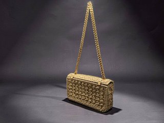 Bolso Celine Triomphe Rafia y Cadena Beige/Oro