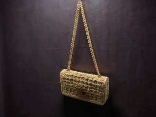 Bolso Celine Triomphe Rafia y Cadena Beige/Oro